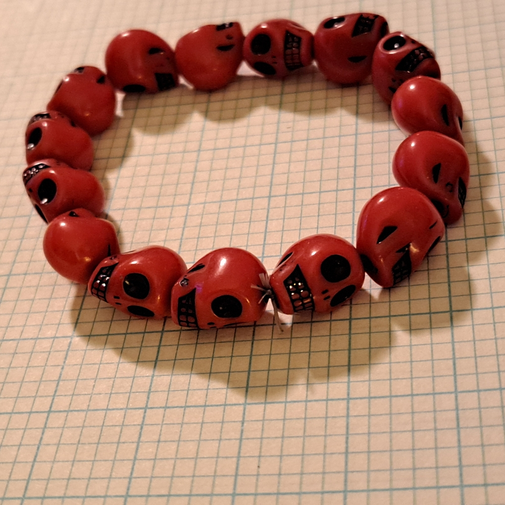 Bold Red Skull Bead Bracelet